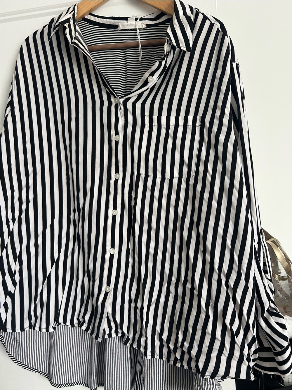 Black and White Striped Button-Front Women's Shirt